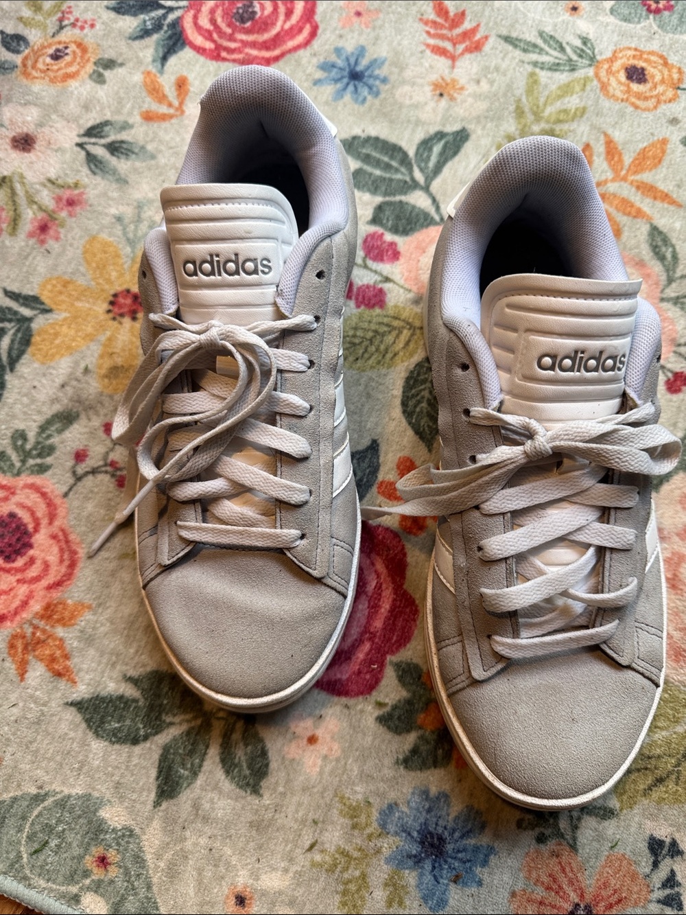 adidas Women’s Light Gray Suede-Style Casual Sneakers